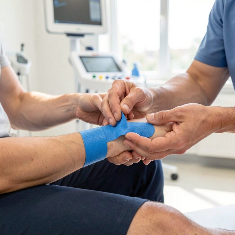 Fizjoterapia i kinesiotaping nadgarstka u sportowca.