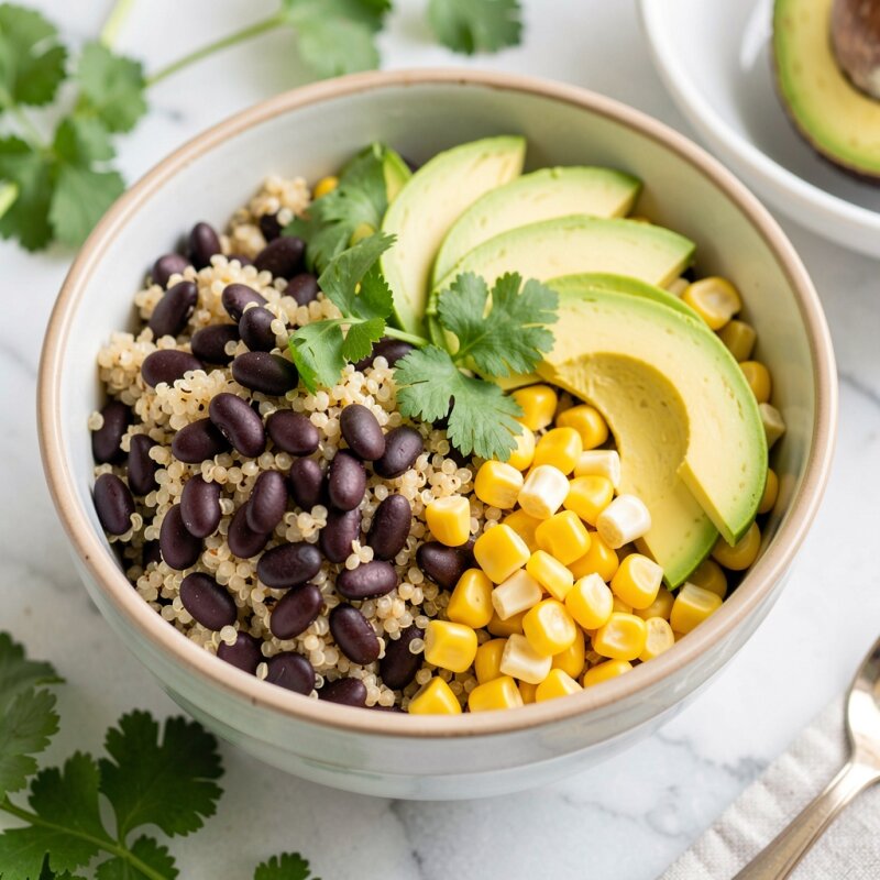 Zdrowy bowl z komosą ryżową i czarną fasolą