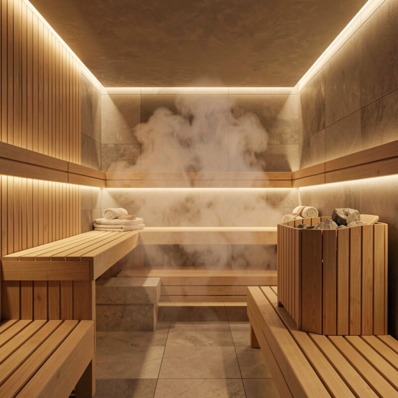 Nowoczesna sauna parowa w strefie wellness premium