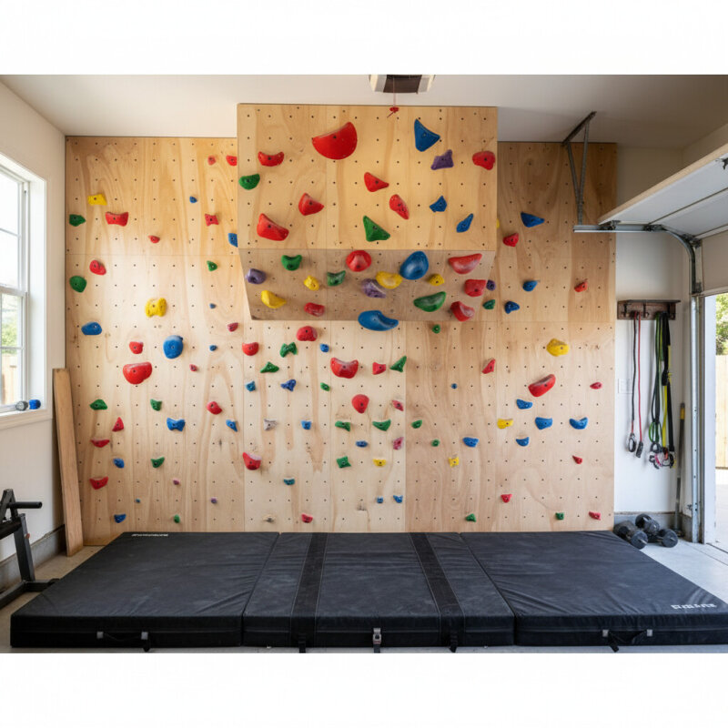 Prywatna ścianka do boulderingu zamontowana w domu.